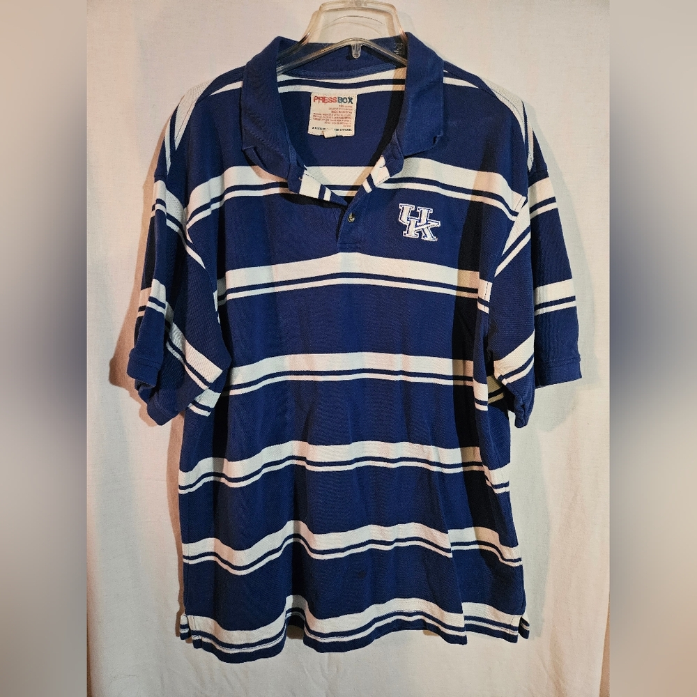 University Of Kentucky Vintage Press Box Blue W/ White Striped Polo Size XL